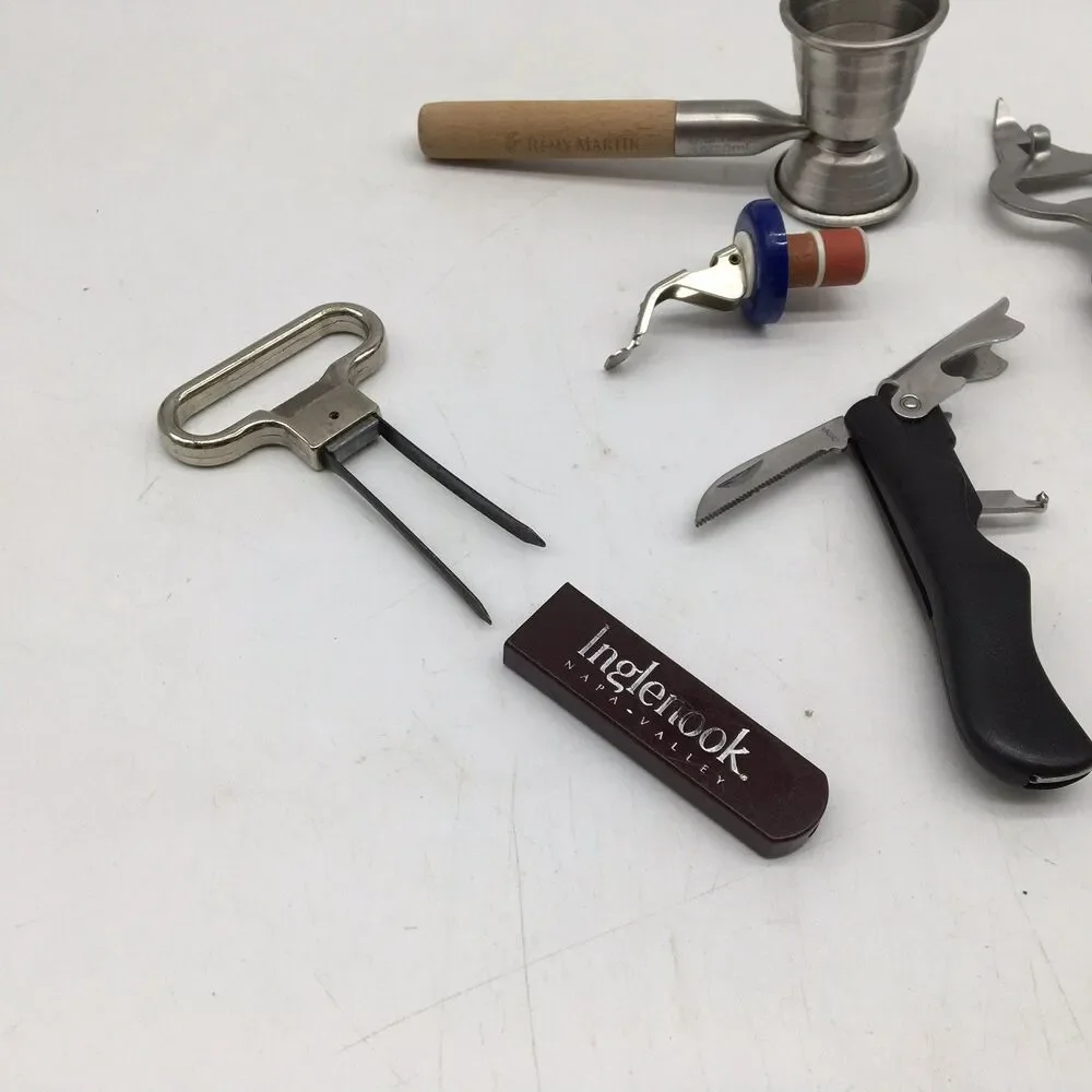 Vintage Lot Bartender Bar Utensils Bottle Opener Cork Puller Jigger Bottle Stop